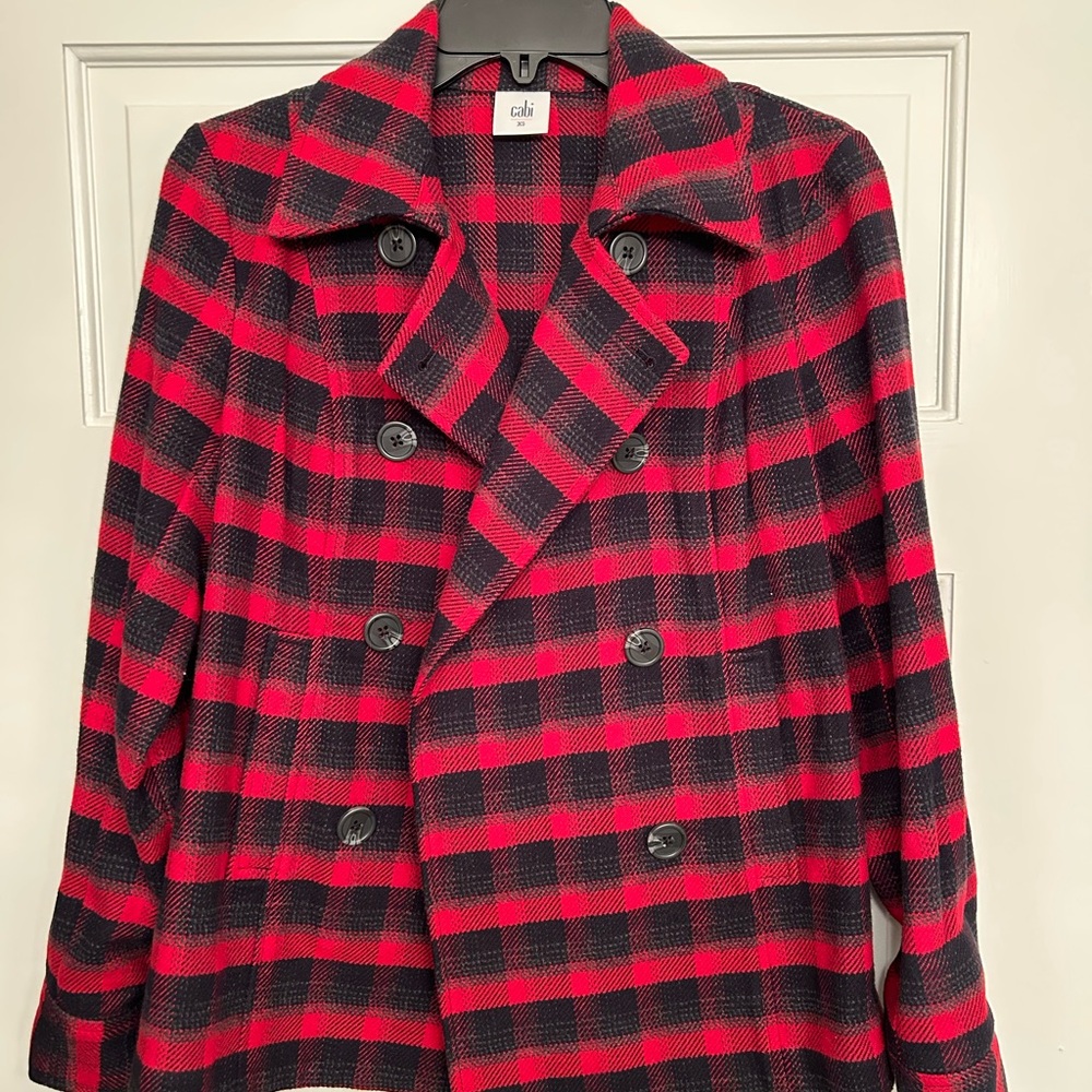 CAbi Red and Black Checkered Pea Coat